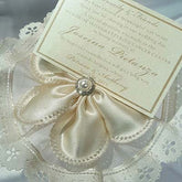 Dalmazio Design CRF Margherita Satin Pearl + Rhinestone Accent with Velo Ruffle + Personalized Donation Card